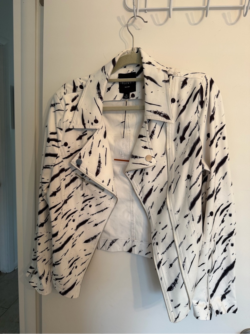 Insight White Moto Jacket with Black Splatter